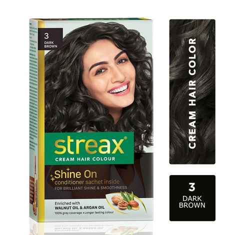Streax cream Hair colour, 100% Grey Coverage, No Ammonia, Long Lasting Permanent hair colour, Dark Brown, 120 ml