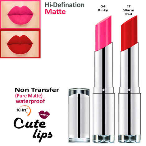 Buy bq BLAQUE Cute Lips Non Transfer Matte Lipstick 2.4 gm each - 04 Pinky 17 Warm Red - Purplle