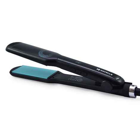 Buy Havells HS4123 Biotin Wide Plate hair straightener With Digital Display & Adjustable temperature, Heats Up Fast (Black) - Purplle