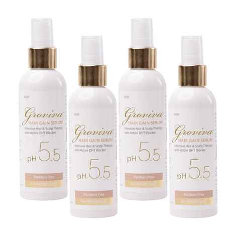 Groviva Hair Gain Serum 100 ml (Pack of 4) | Intensive Hair & Scalp therapy with | Active DHT Blocker | For All Hair Types | Non Sticky, fast absorb formula | pH 5.5 | Paraben Free 100 ml - (Pack of 4)