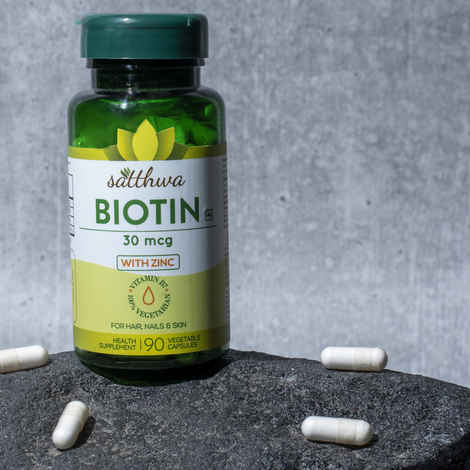 Satthwa Biotin With Zinc For Hair, Nails & Skin - 90 Veg Capsules