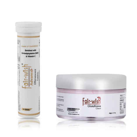 Buy Pack of Fair Wish Advance Plus L Glutathione Effervescent Tablets with N-Acetylcysteine and Vit C and Fair Wish Glutathione Cream for Glowing & Fair Skin for Skin Whitening and Face Brightening (Men & Women)- - Purplle
