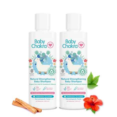 Buy BabyChakra Natural Strengthening Baby Shampoo with Curry Leaf Oil & Black Seed Oil | 2X Stronger Hair | SLS & Paraben Free | Dermatologically Tested | PH Balanced (200ml) x 2 - Purplle