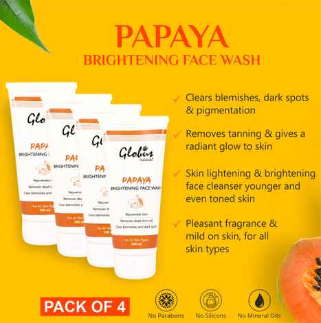 Buy Globus Naturals Papaya Brightening Face Wash, 100Gm (Pack Of 4) - Purplle