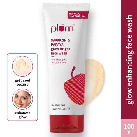 Plum Saffron & Papaya Glow Bright Gel Face Wash For Daily Use, Fights Dull Skin, Gentle & Non-Drying 100 ml