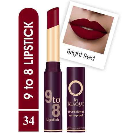 Buy bq BLAQUE Pure Matte 9 to 8 Long Stay Waterproof Lipstick Shade # 34 Bright Red - Purplle