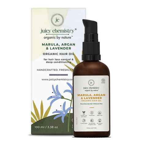 Buy Juicy Chemistry Marula, Argan & Lavender Hair Oil for Damaged and Dry Hair, 100 ml - Certified Organic Hair Oil for Hairfall Control | All Scalp Types - Purplle