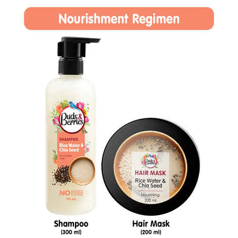 Buy Buds & Berries Rice Water and Chia Seeds Hair Nourishment Regimen (Shampoo + Hair Mask) 300 ml+200 ml - Purplle