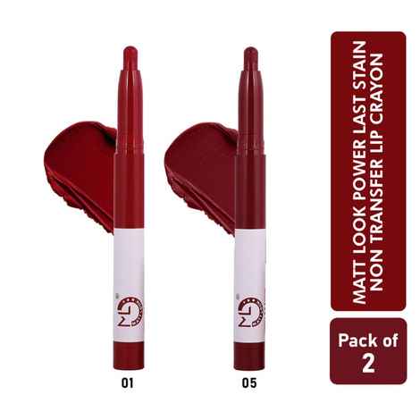 Buy Matt look Power Last Lip Stain Crayon Lipstick, Rich Colour, Non Transfer, Mask Proof & Luxurious Creamy Matte, Sexy Red & Ruby Woo, PO2 (4.0 gm) - Purplle