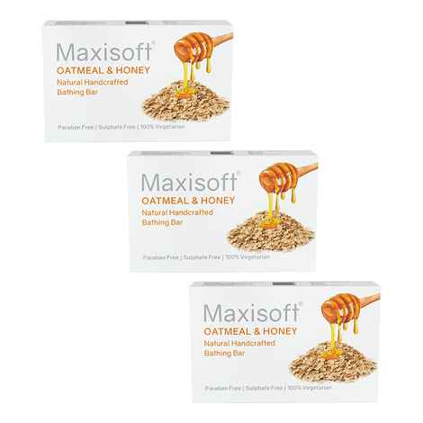 Buy Maxisoft Oatmeal & Honey Bathing Soap )| With Oatmeal Oil, Honey, Shea Butter, Aloe Vera, Cocoa Butter, Coconut Oil & Glycerine|Paraben & Sulphate Free (75 gm - Pack Of 3) - Purplle