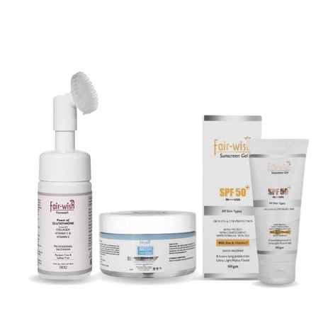 Combo of Fair Wish Botox Cream, Sunscreen Gel with Vitamin C & Zinc - SPF 50 PA+++ & Fair Wish Foaming Face Wash With Glutathione, Collagen & Vitamin C for face Repairing and Brightening for all skin types.