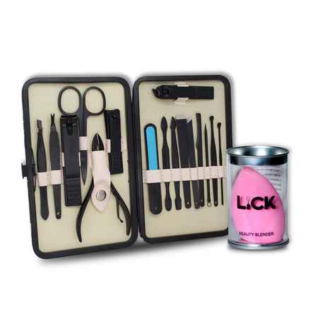 Buy Lick Combo Set of 16 in 1 Black Manicure Pedicure Kit & 1 Pink Beauty Blender - Purplle