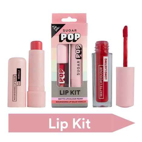 Buy SUGAR POP Matte Lipcolour - 03 Peony + Nourishing Lip Balm - 03 Vanilla Lip Kit 4.5gms + 1.6ml - Purplle