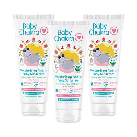 Buy BabyChakra Moisturising Natural Sunscreen for Babies, SPF 30+ PA+++ UVA/UVB Protection Non-Sticky & Water-Resistant, Toxin Free Dermatologically Tested (60gm) x 3 - Purplle