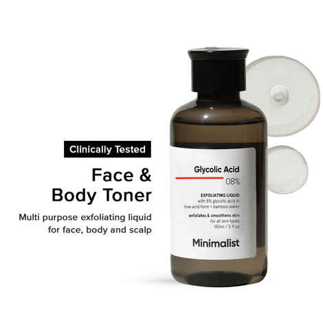 Minimalist 8% Glycolic Acid Exfoliating Liquid in free acid form with bamboo water for exfoliating & smoothening skin - 150 ml