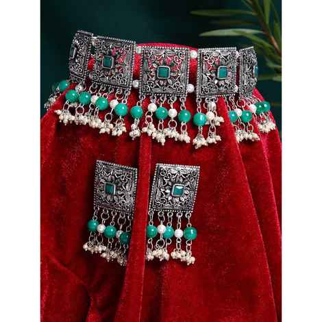 Buy Moedbuille Handcrafted Pearls & Stones Work Tassell Design Silver Plated Traditional Jewellery Set , 180 Grams - MBNS00512 - Purplle
