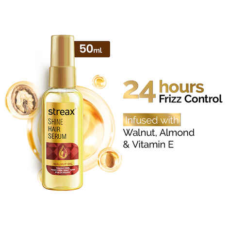 Streax Shine Hair Serum with Walnut Oil, For Hair Smoothening & Shine, For Dry & Frizzy Hair - 45 ml