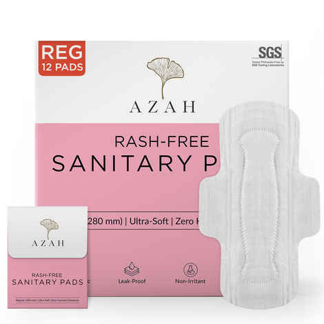 Buy Azah Rash-Free Organic Sanitary Pads (Box of 12 Pads : All Regular - with Disposable bags) - Purplle
