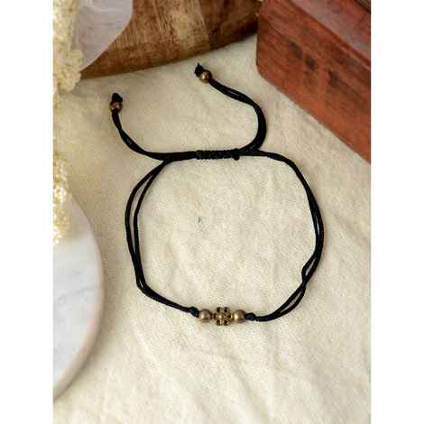 Buy Silvermerc Gold Flower Charm Beads Black Thread Anklet - Purplle