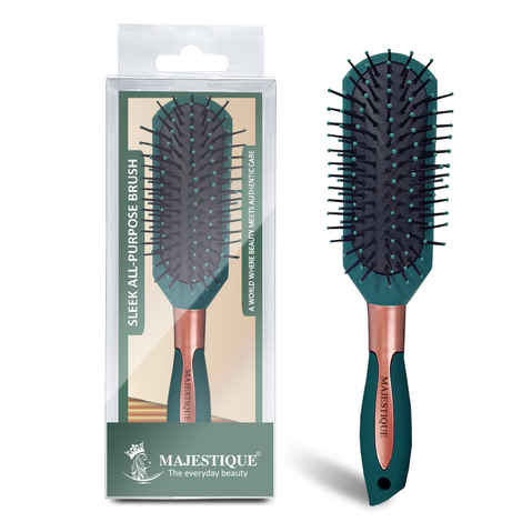 Buy Majestique Sleek All- Purpose Hair Brush | Separating, Shaping & Defining Curls | Nylon Bristles Hair Comb - Velvet Green 1 Pc - Purplle