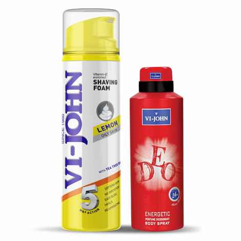 Buy VI-JOHN Combo of Shaving Foam Lemon 200 ml & Irresistible Scent Fresh & Soothing Good Fragrance Energetic Deodorants 175 ml - Purplle