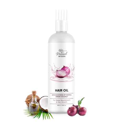 Buy Natural Infusions Onion Hair Oil With Virgin Coconut Oil - With Comb Applicator - Strong and Healthy Hair - Deep Nourishment - Hair Growth – 100ml (Pack of 12) - Purplle