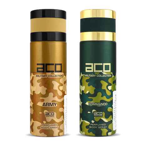 Buy ACO PERFUMES Set of 2 Imported Deodorant Combo Army & Commando Body Spray For Mens, Made In UAE, 200 ml Each - Purplle