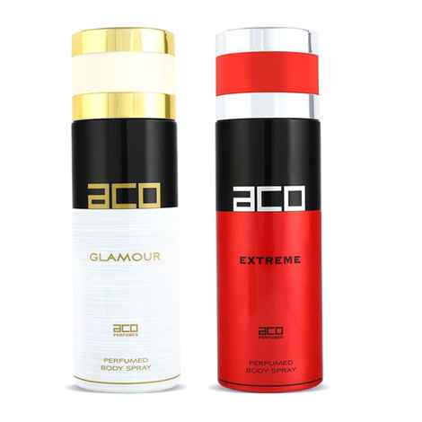 Buy ACO PERFUMES Set of 2 Imported Deodorant Extreme & Glamour Body Spray For Unisex, Made In UAE, 200 ml Each - Purplle