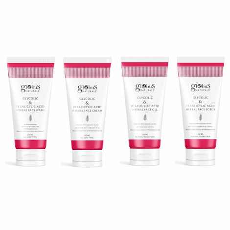 Buy Globus Naturals Glycolic & 1% Salicylic Acid Anti-Acne Face care Combo - Set of 4 Face wash, Face Cream, Face Gel & Face Scrub - Purplle