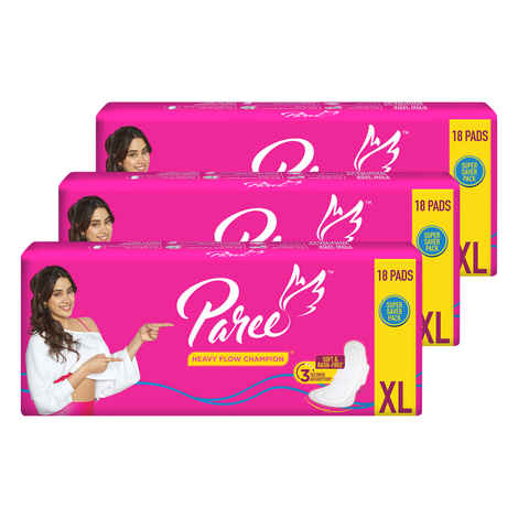 Paree Soft & Rash Free Comfort Sanitary Pads for Women | Heavy Flow | Wider Back and Gentle Fragrance - 20Pads (Combo of 3) | Size -Extra Large