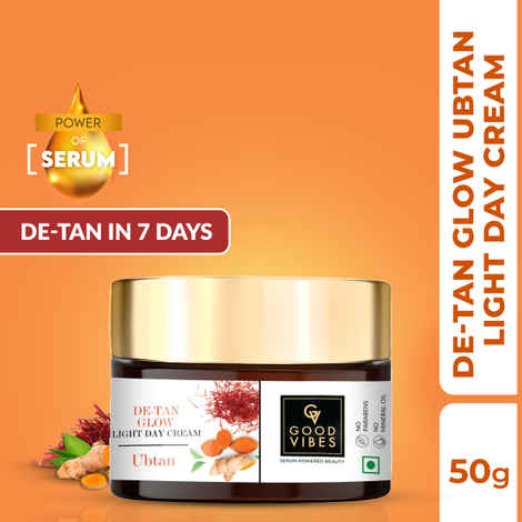 Good Vibes Ubtan De-tan Glow Light Day Cream with Power of Serum (50 gm) | Oil Free