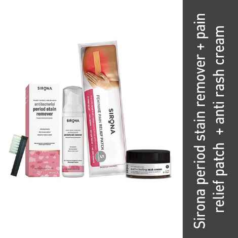 Buy Sirona Period Stain Remover with Period Pain Patches and Anti Chafing Rash Cream - Purplle