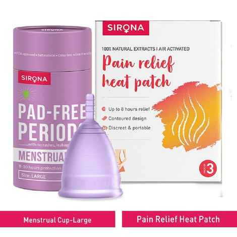 Buy Sirona FDA Approved Reusable Menstrual Cup (Large) with Pain Relief Heat Patches (Pack of 3) - Purplle