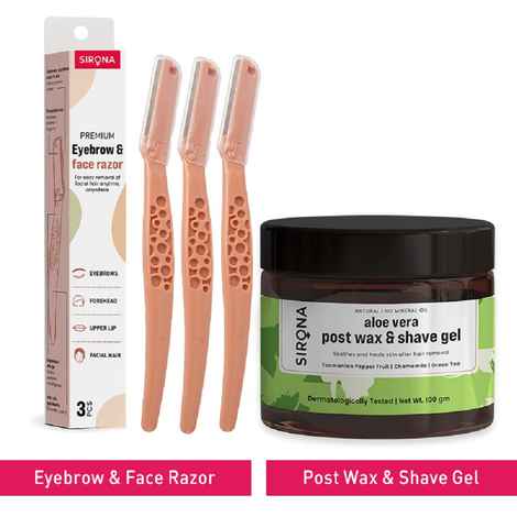 Buy Sirona Reusable Eyebrow Razors with Post Wax and Shave Aloe Vera Gel - Purplle