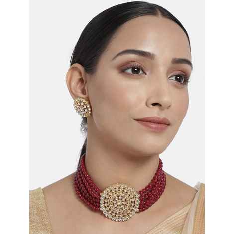 Buy Pujvi Fashions Maroon choker necklace set for womens or girls. - Purplle