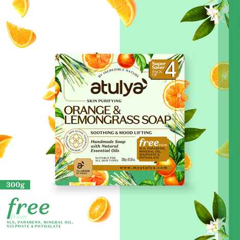 Buy Atulya Orange & Lemongrass Soap Value Pack -300 gm - Purplle