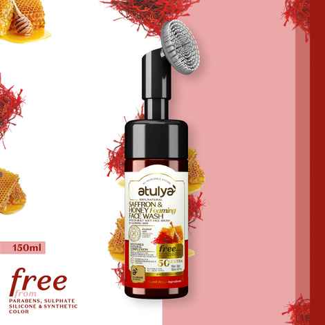 Buy Atulya Saffron & Honey Foaming Face Wash With In-Built Soft Face Brush 150 ml - Purplle