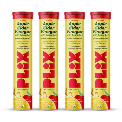 PLIX Apple Cider Vinegar 15 Effervescent Tablets for weight management (Lemon Masala) with vitamin B12, Pack of 4 (ACV)