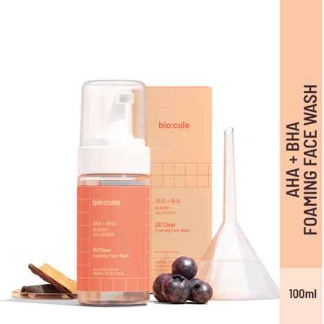 biocule Oil Clear AHA BHA Foaming Face Wash, Face Wash for Oily Skin & Acne Prone Skin with Salicylic Acid (BHA) from Willow Bark & Natural AHAs, Acne, Pimple & Oil Control, for Men & Women, 100ml