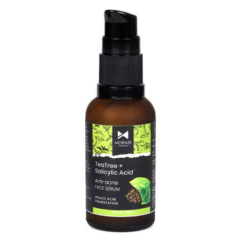 Moraze Tea Tree + Salicylic Face Serum for Reducing Reducing Acne & Pigmentation with Glycolic, Lactic, Mandelic, Aloevera Extract, Fragrance Free (30 ml)