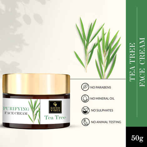 Buy Good Vibes Tea Tree Purifying Face Cream | Lightening, Hydrating, Anti-Acne | No Parabens, No Sulphates, No Mineral Oil, No Animal Testing (50 gm) - Purplle
