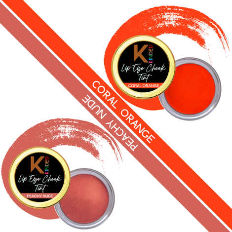 Buy KINDED Lip Eye and Cheek Tint Combo for Women Girls Longlasting Moisturizing Nourishing Pigmented Lip Colour Lipstick Balm Eyeshadow Blush (Creamy Matte Finish, Coral Orange & Peachy Nude, 8 gm each) - Purplle