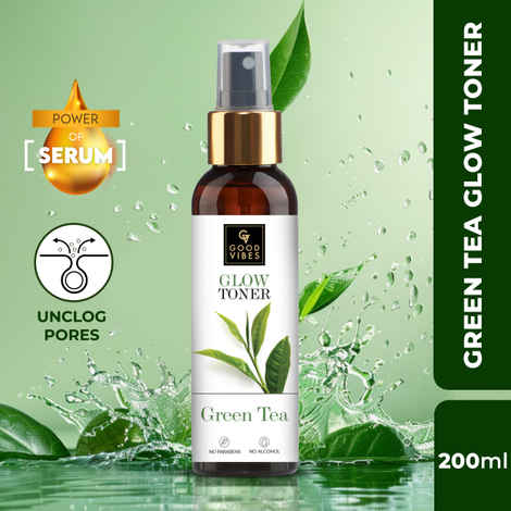 Buy Good Vibes Green Tea Glow Toner | Hydrating, Soothing, Refreshing | With Apple | No Alcohol, No Sulphates, No Parabens, No Animal Testing (200 ml) - Purplle