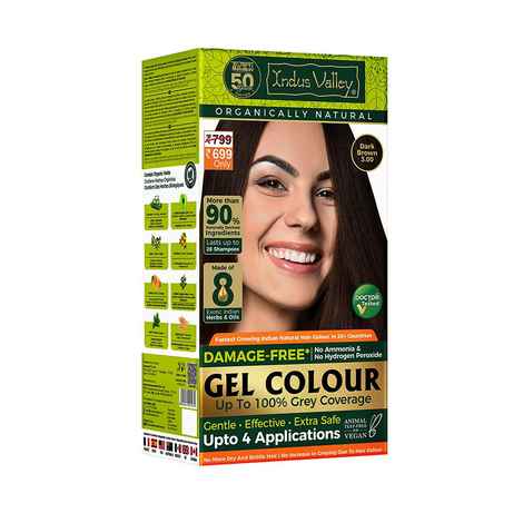 Buy Indus Valley Damage Free Natural Gel Hair Colour for Women | Dark Brown 3.00 | Ammonia & PPD Free | 100% Grey Coverage | Long Lasting Conditioning Colour | 220 ml - Purplle