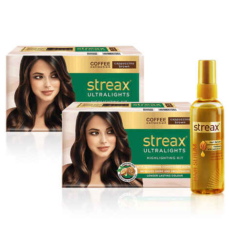 Buy Streax Ultralights Cappuccino Brown Pack of 2 + Streax Walnut serum 200 ML - Purplle