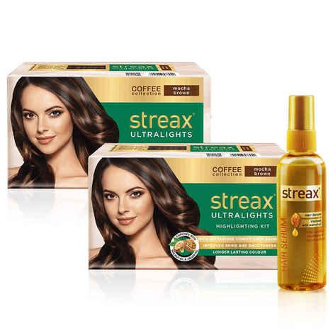 Buy Streax Ultralights Mocha Brown Pack of 2 + Streax Walnut serum 200 ML - Purplle
