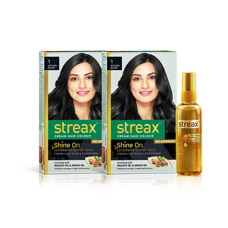 Buy Streax Cream Hair Colour Natural Black + Streax walnut Seum 45 ml - Purplle