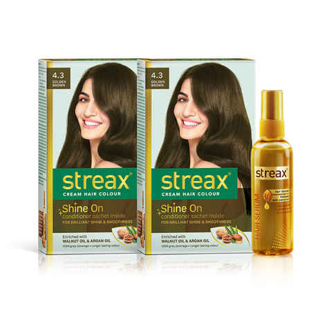Buy Streax Hair Colour Golden Brown + Streax Walnut serum 45 ML - Purplle
