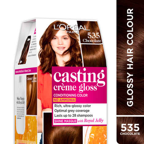 Buy L'Oreal Paris Casting Creme Gloss Hair Color With Glycolic Gloss Complex | Shade 535 - Chocolate | 60ml + 40ml + 60g - Purplle