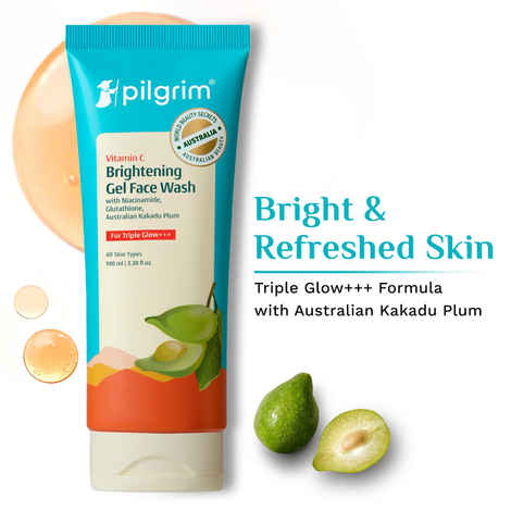 Buy Pilgrim Vitamin C Gel Face Wash With Kakadu Plum & Lime Pearl | For All Skin Types | Triple Glow+++ with 5% Niacinamide For Even Skin Tone | Gentle Exfoliating & Non Drying Face Wash | For Men & Women- 100 ml - Purplle